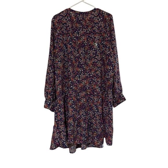 Time and Tru XXL Blue Pink Floral Tiered V Neck Babydoll Dress Long Sleeve Fall - Picture 2 of 10
